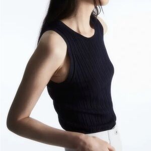 COS RIBBED-KNIT SILK TANK TOP -
DARK NAVY - Knitwear